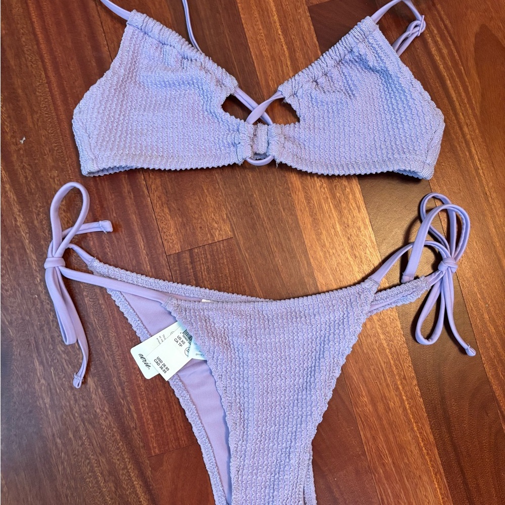 Aerie Purple Ribbed Bralette and Cheeky Set